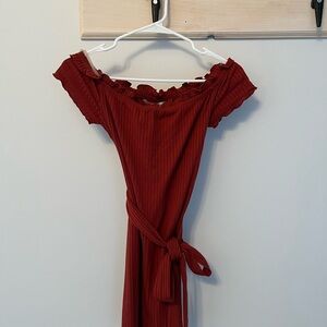 Burnt Orange Off-Shoulder Dress